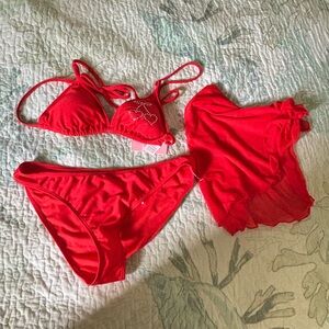 Juicy couture Red Triangle Bikini Set with Rhinestone Accent